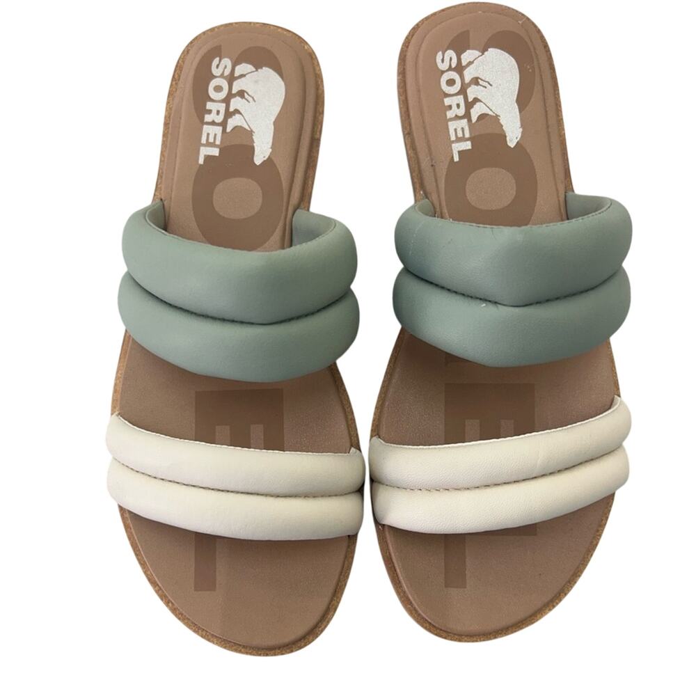 Sorel Women's Ella Puff II Two-Tone Sandals - Green and Cream